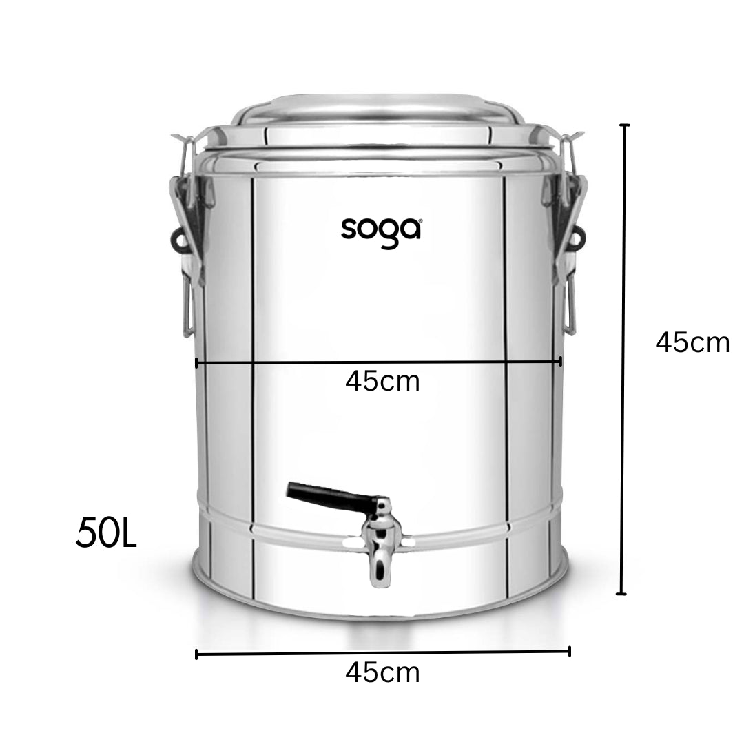 SOGA 50L Stainless Steel Insulated Stock Pot Dispenser Hot & Cold Beverage Container With Tap - Hospitality Connect