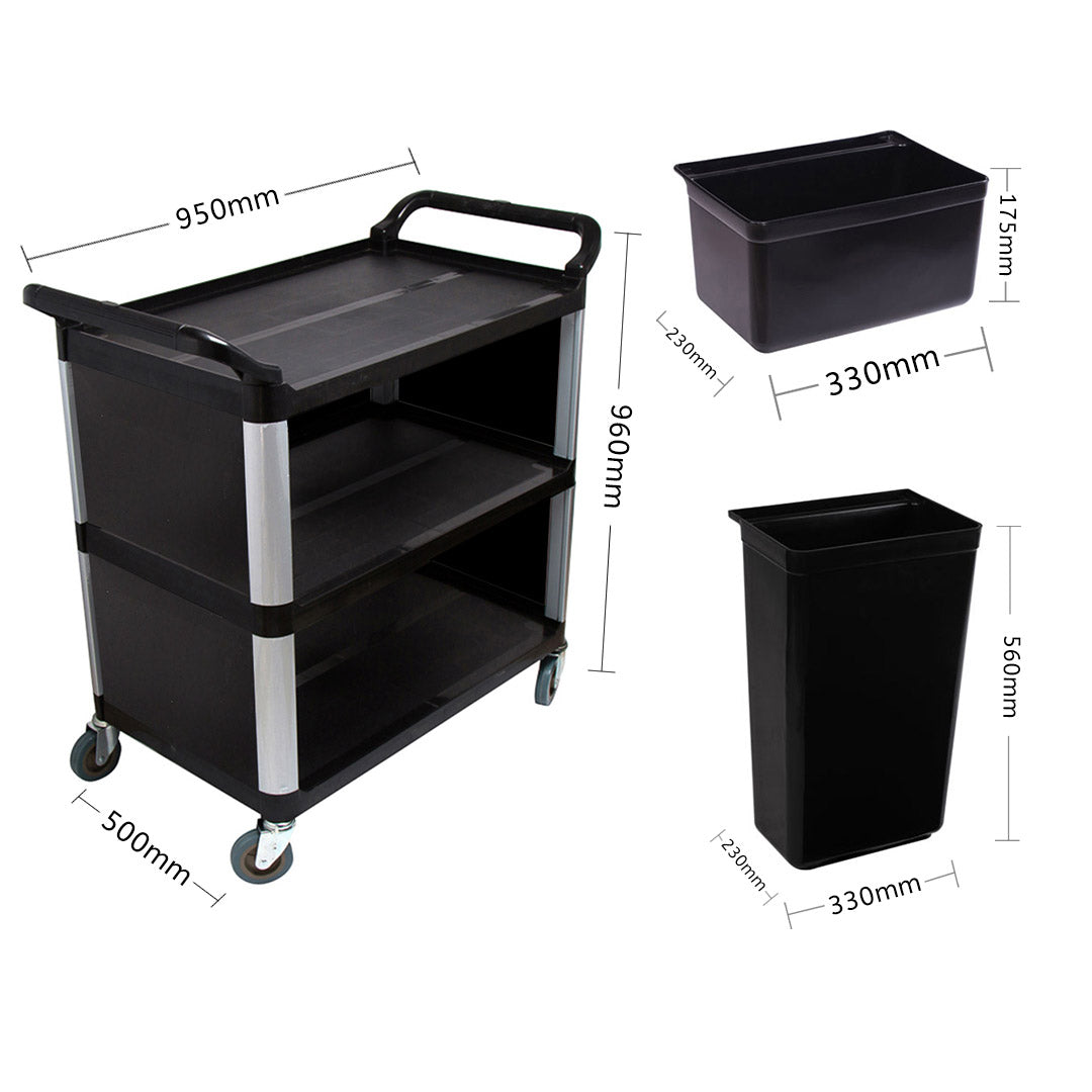 SOGA 3 Tier Covered Food Trolley Food Waste Cart Storage Mechanic Kitchen with Bins - Hospitality Connect
