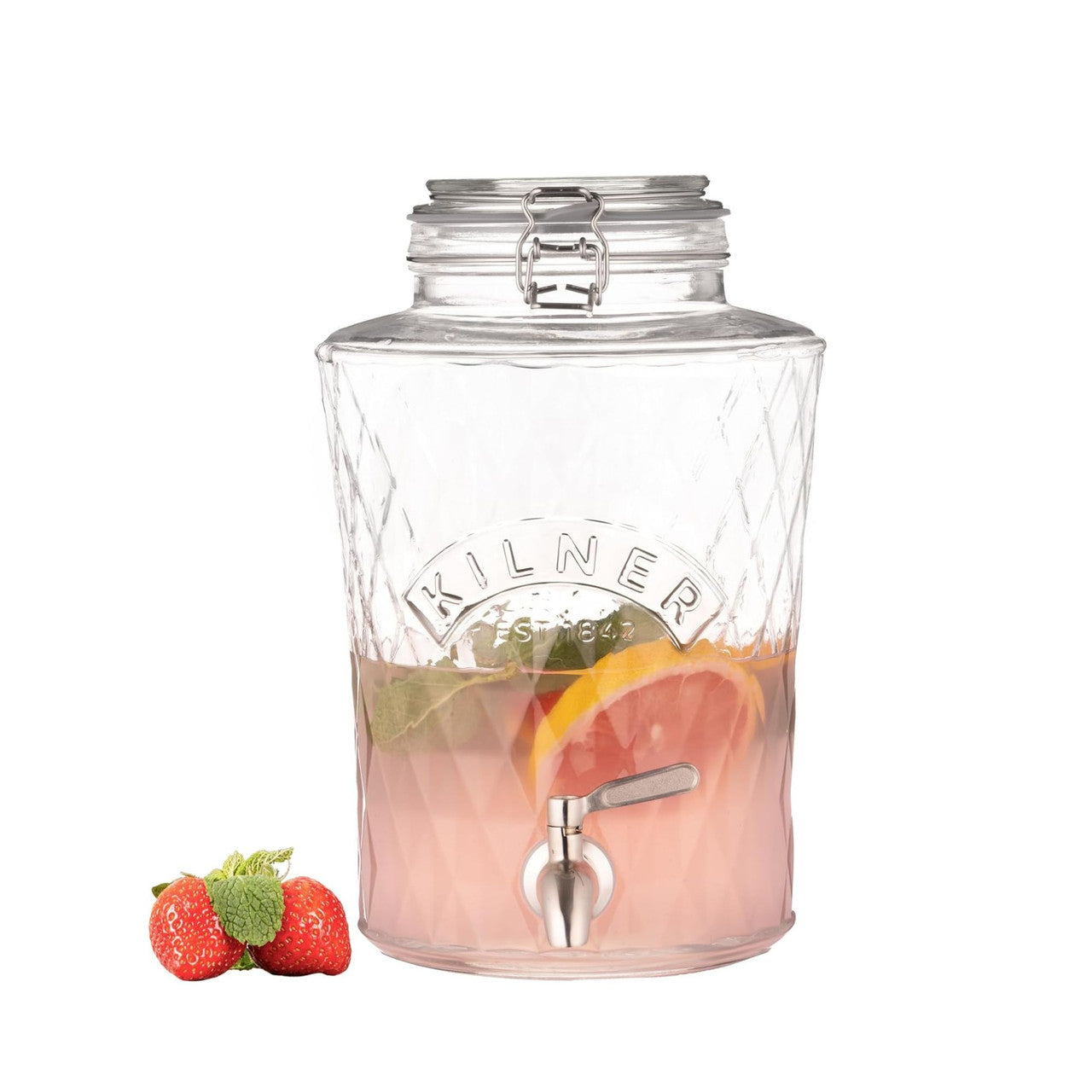 KILNER Clip Top Diamond Dispenser with Stainless Steel Tap, 5 Litre / 30 x 20cm - Hospitality Connect
