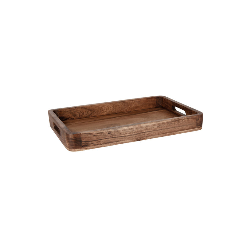 Chef Inox rectangular deep serving tray in natural acacia wood, 460x305x50mm, ideal for serving and presentation.