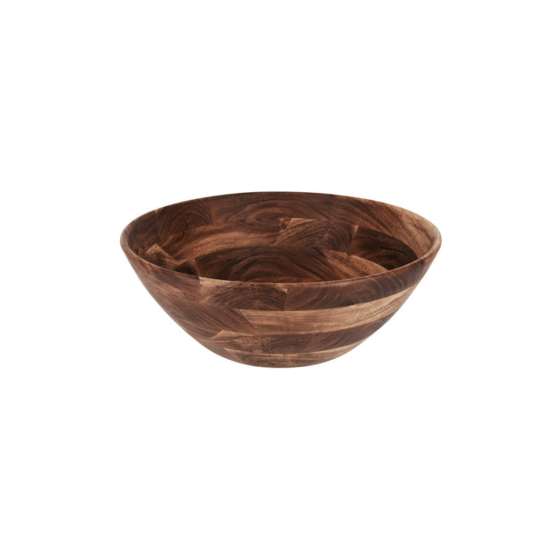 Chef Inox deep round serve dip bowl made of acacia wood, measuring 130x50mm, ideal for presenting dips and small snacks.