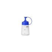 Chef Inox soft squeeze bottle with blue cap, 180ml, used for sauces and condiments, featuring a flexible design for easy dispensing.
