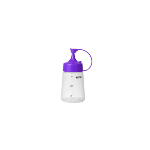 Chef Inox soft squeeze bottle with purple cap, 180ml, used for sauces or dressings, made of durable plastic.
