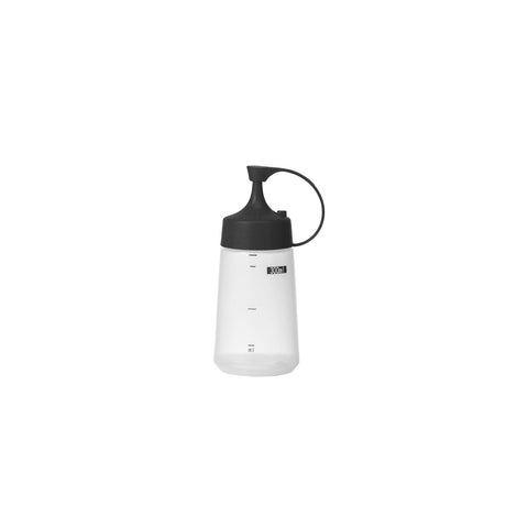 Chef Inox soft squeeze bottle with black cap, 300ml, used for sauces or dressings, made of durable plastic.