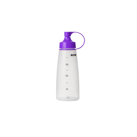 Chef Inox soft squeeze bottle with purple cap, 400ml, used for sauces or dressings, shown with a clear view of the bottle and cap.