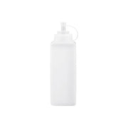 Chef Inox 1L clear plastic square squeeze bottle for liquids, with a wide mouth and durable design.