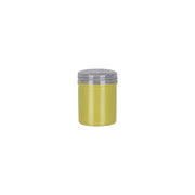 Chef Inox stainless steel salt dredge with yellow lid, 70x90mm size, 285ml capacity, for dispensing salt in kitchen.