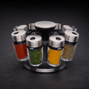 Cole & Mason herb and spice carousel with 8 jars, featuring a rotating storage stand for kitchen spices and herbs.