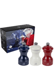 PEUGEOT  Trio 2X Pepper Mill+1X Salt Mill Red/Blue/White - 10cm