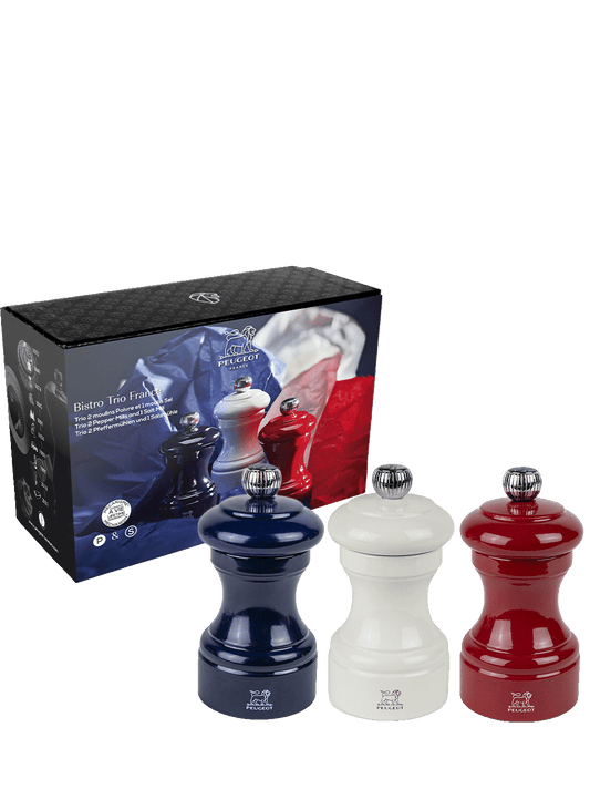 PEUGEOT  Trio 2X Pepper Mill+1X Salt Mill Red/Blue/White - 10cm