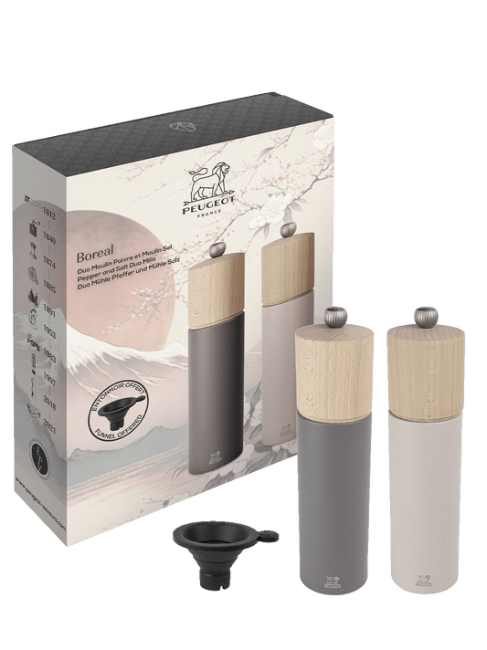 PEUGEOT Duo Rock Grey Pepper + Petal Rose Salt Beechwood - 21cm - Hospitality Connect