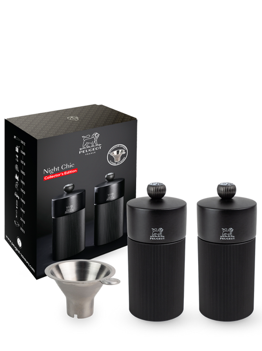 PEUGEOT Line Pepper Mill & Salt Mill Matt Black 12Cm + Stainless Steel Funnel Black - 12cm - Hospitality Connect