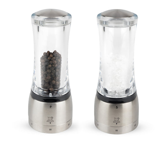 PEUGEOT Duo Pepper & Salt Mill  Acrylic Transparent/Stainless Steel - 16cm - Hospitality Connect