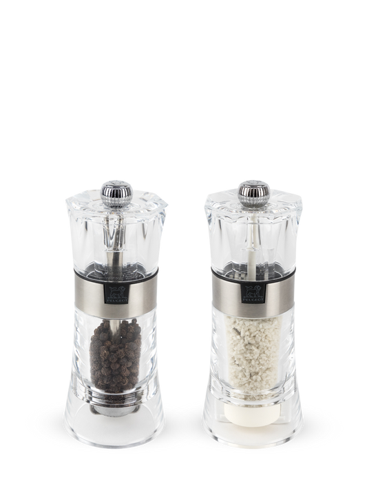 PEUGEOT Duo Pepper & Salt Mill  Zirlion Transparent/Stainless Steel - 14cm - Hospitality Connect