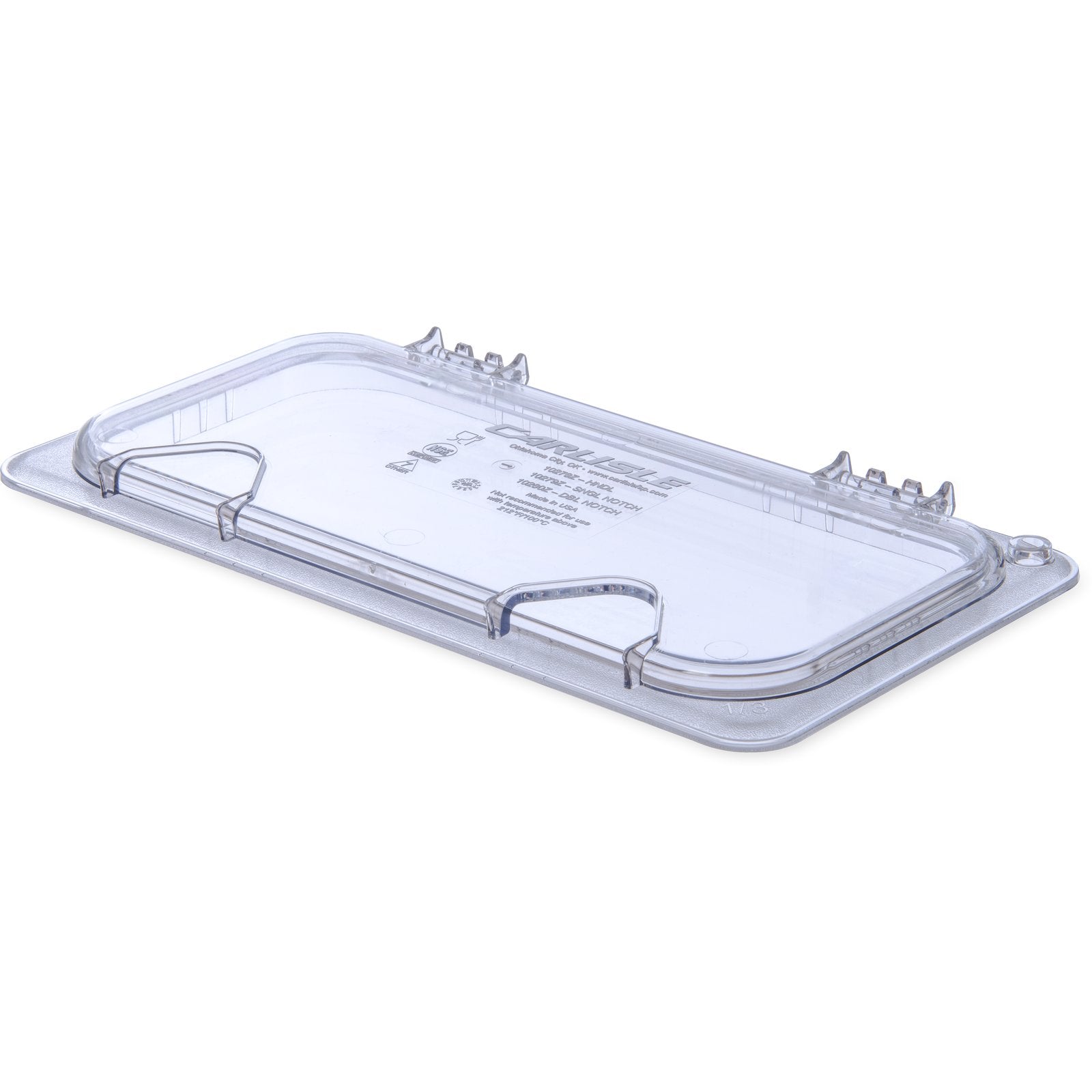 10279Z07 Carlisle StorPlus EZ Access Clear Polycarbonate 1/3 Hinged Lid with Handle, Single Notched 178mm x 324mm x 28mm - Pack of 6 - Pack Price - Hospitality Connect