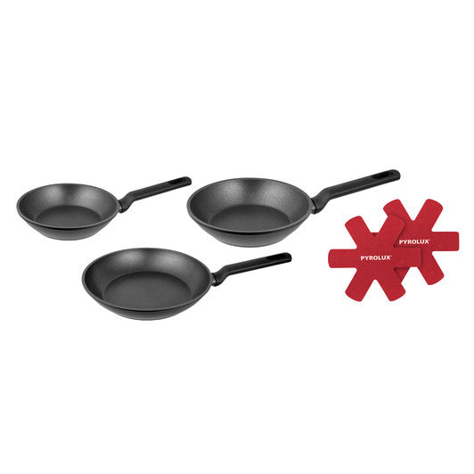Pyrolux 3 Piece Set - 20, 24, 28cm Fry Pans, 2 Pan Protectors - Hospitality Connect