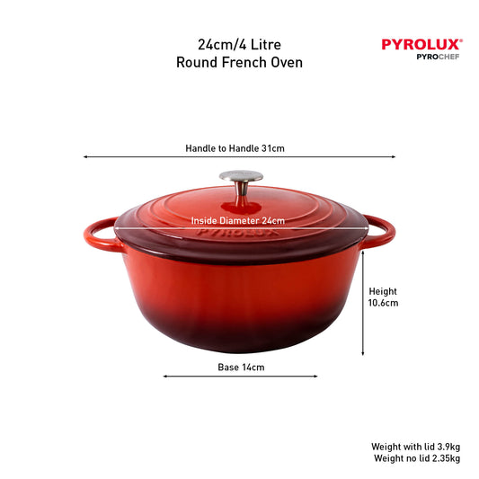 Pyrolux Pyrochef Round French Oven 24cm/4 Litre - Chilli Red - Hospitality Connect