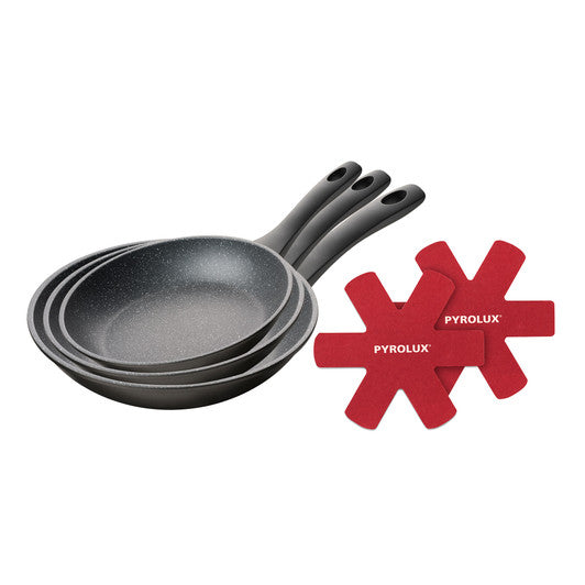 Pyrolux 3 Piece Fry Pan Set - 20cm, 26cm & 30cm with Felt Protectors - Hospitality Connect