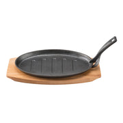 Pyrolux Oval Sizzle Plate 27 x 18cm with Maple Tray Cast Iron 11861 - Hospitality Connect