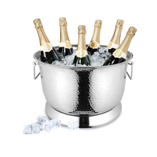 AVANTI Providence hammered double wall round party tub for keeping beverages cold, made of durable metal with a hammered finish.