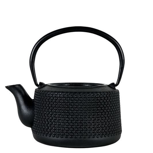 Black Avanti Emperor Hobnail cast iron teapot with 800ml capacity, featuring a textured hobnail design and traditional shape.