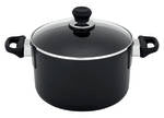Scanpan Dutch oven 26cm with 6.5L capacity, showing a sturdy cookware piece with a glass lid and stainless steel handle.