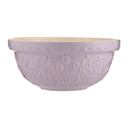 MASON CASH In The Meadow Lilac Tulip 24cm earthenware mixing bowl with purple tulip design, 2-liter capacity.