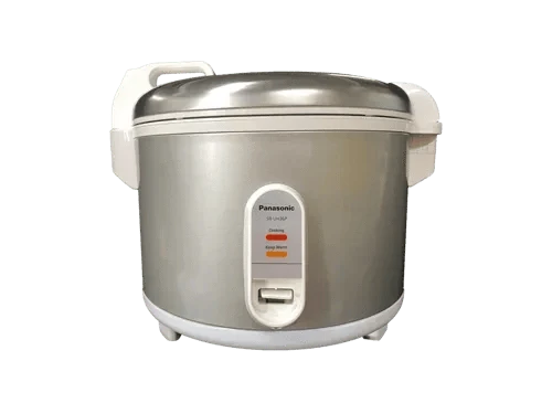 Panasonic commercial hinged rice cooker SR-UH36 with 3.6L capacity, 20 cups, stainless steel body, and digital control panel.
