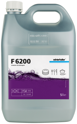 Winterhalter F6200 high performance warewashing detergent for pots and utensils, 15 liters, designed for efficient cleaning.