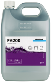 Winterhalter F6200 high-performance warewashing detergent bottles, 2 x 5 liters, designed for cleaning pots and utensils.