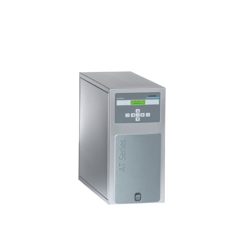 Winterhalter AT Excellence-S reverse osmosis system for UC series, showcasing the compact water purification unit in a professional setting.