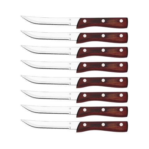 TABLEKRAFT STEAK KNIFE JUMBO PTD TIP PAKKAWOOD SET 8pc 223mm - Hospitality Connect