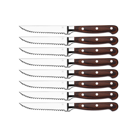 TABLEKRAFT STEAK KNIFE PAKKAWOOD HDL FULL TANG SET 8pc 235mm - Hospitality Connect