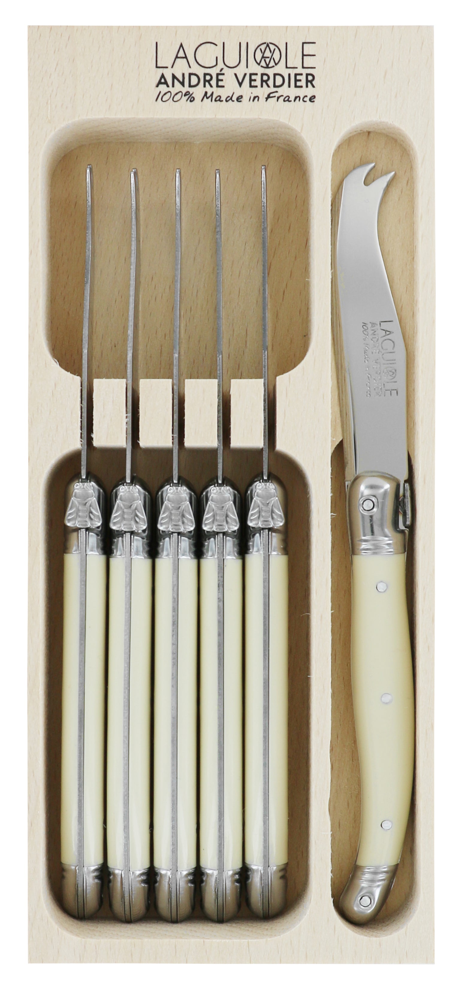 Andre Verdier Laguiole DEBUTANT OMNICOLOUR  Ivory Cheese Knife Set 6 Piece 23532