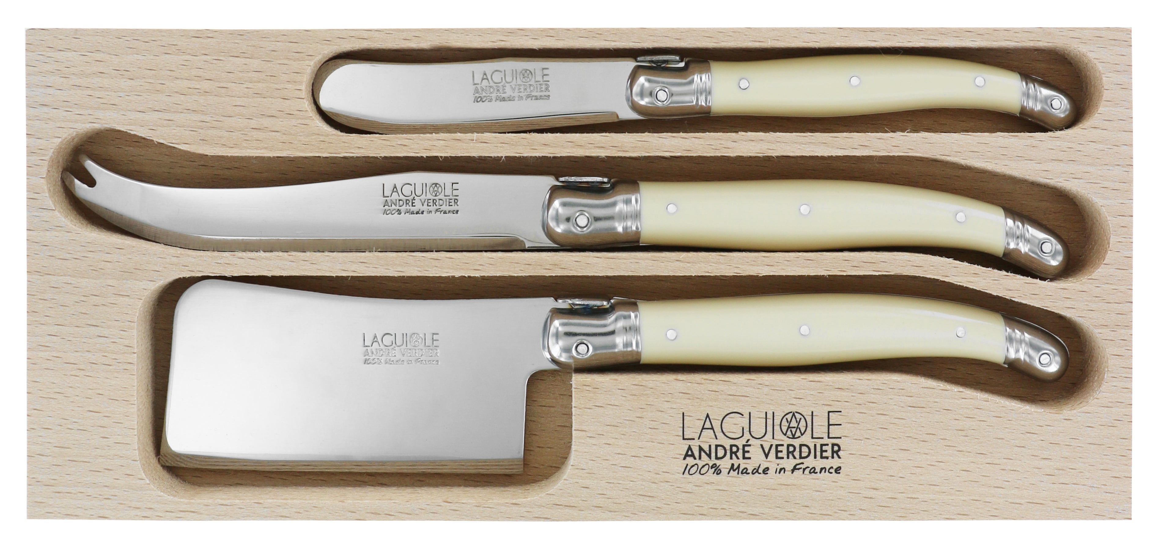 Andre Verdier Laguiole DEBUTANT OMNICOLOUR  Ivory Cheese Knife Set 3 Piece 23535