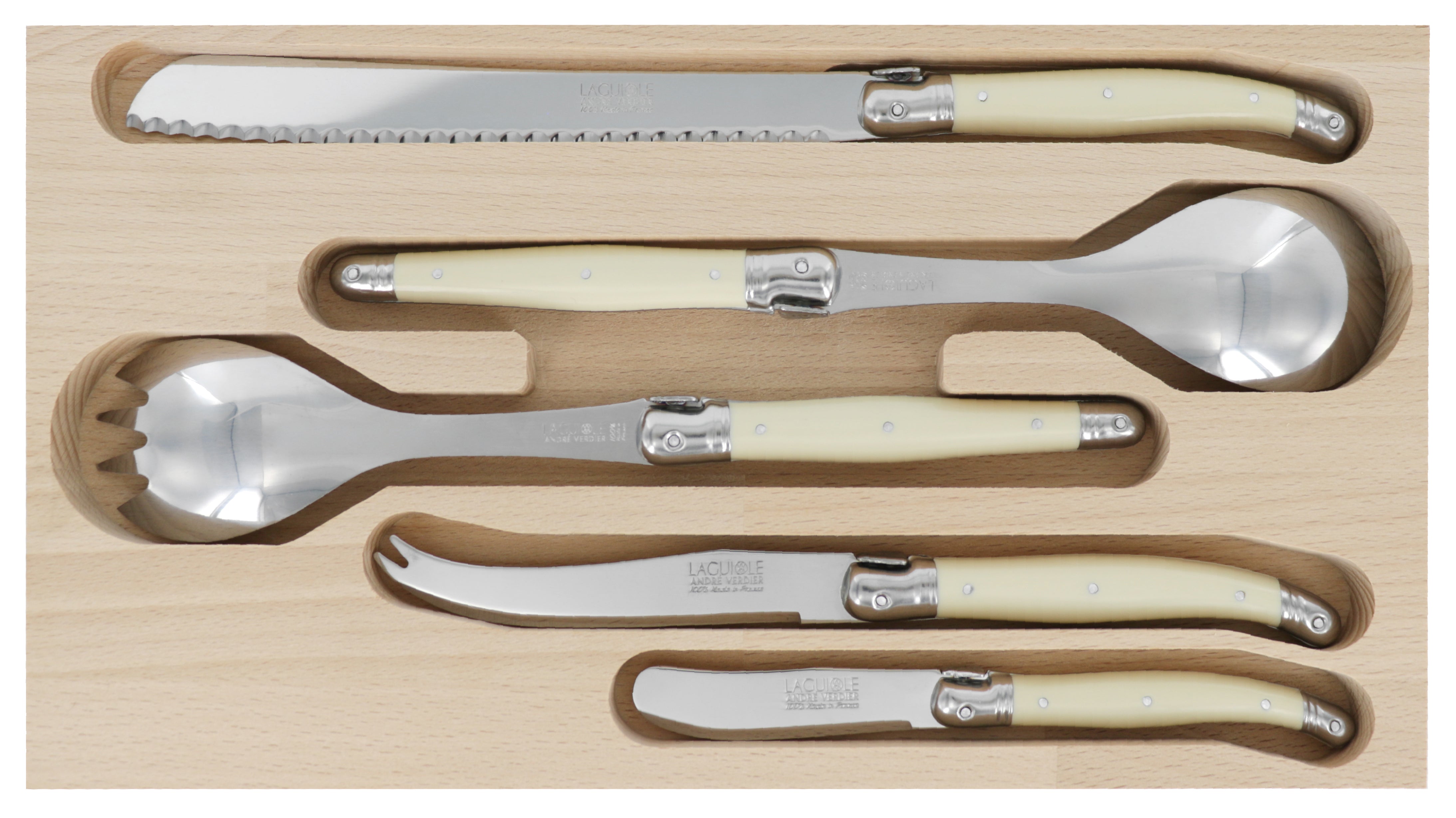 Andre Verdier Laguiole DEBUTANT OMNICOLOUR  Ivory Host Set 5 Piece 23546