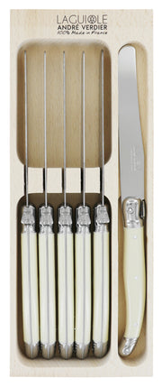 Andre Verdier Laguiole DEBUTANT OMNICOLOUR  Ivory Dinner Knife Set 6 Piece 23551 - Hospitality Connect