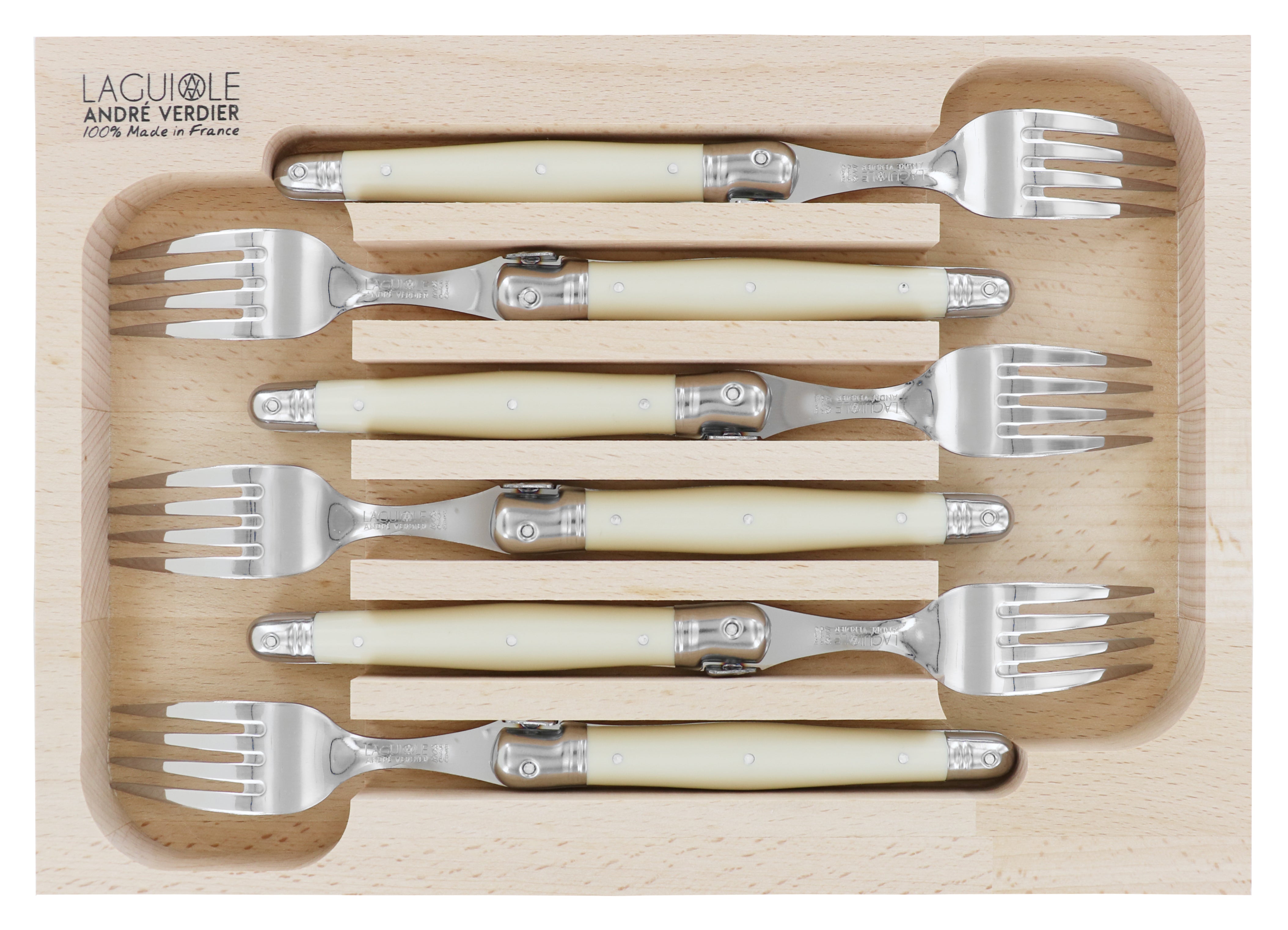 Andre Verdier Laguiole DEBUTANT OMNICOLOUR  Ivory Dinner Fork 6 Piece Set 23552