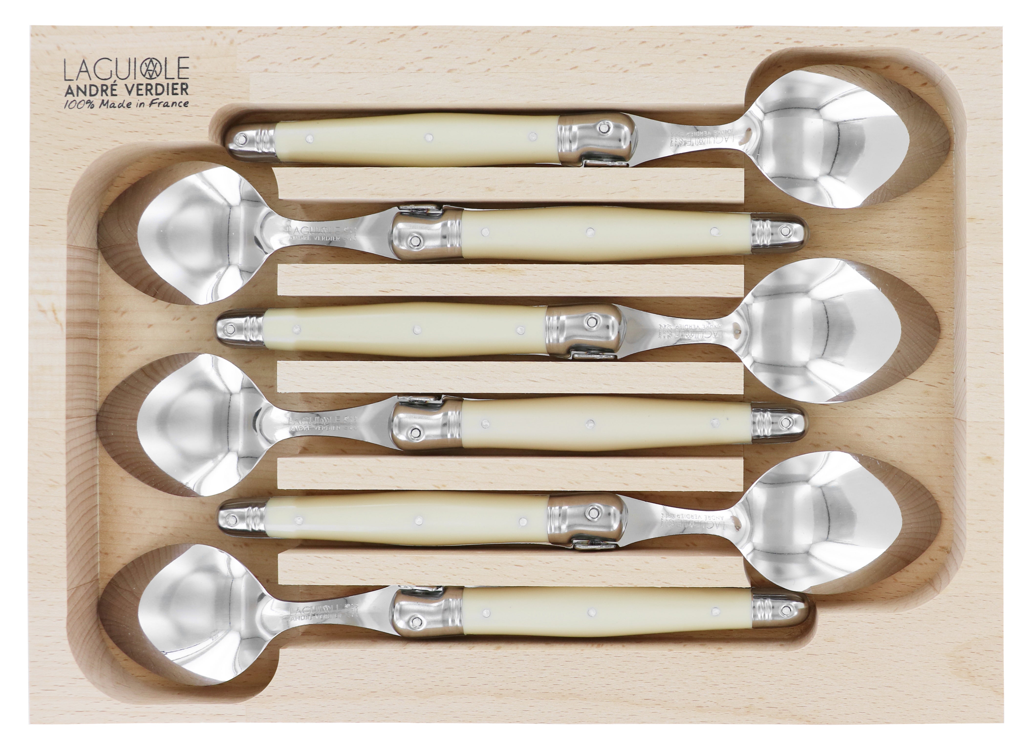 Andre Verdier  Laguiole DEBUTANT OMNICOLOUR  Ivory Dinner Spoon 6 Piece Set 23553