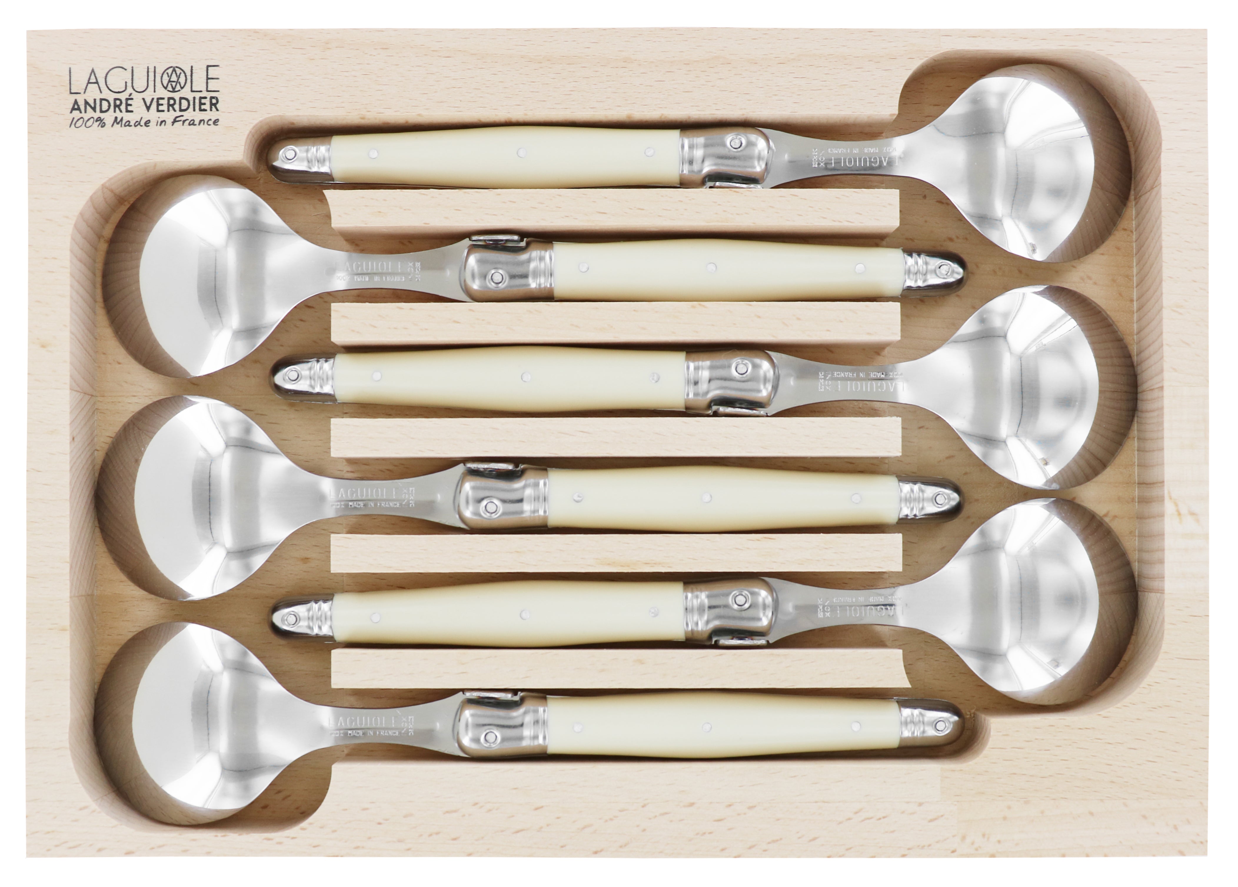 Andre Verdier Laguiole DEBUTANT OMNICOLOUR  Ivory Round Soup Soon 6 Piece Set 23554