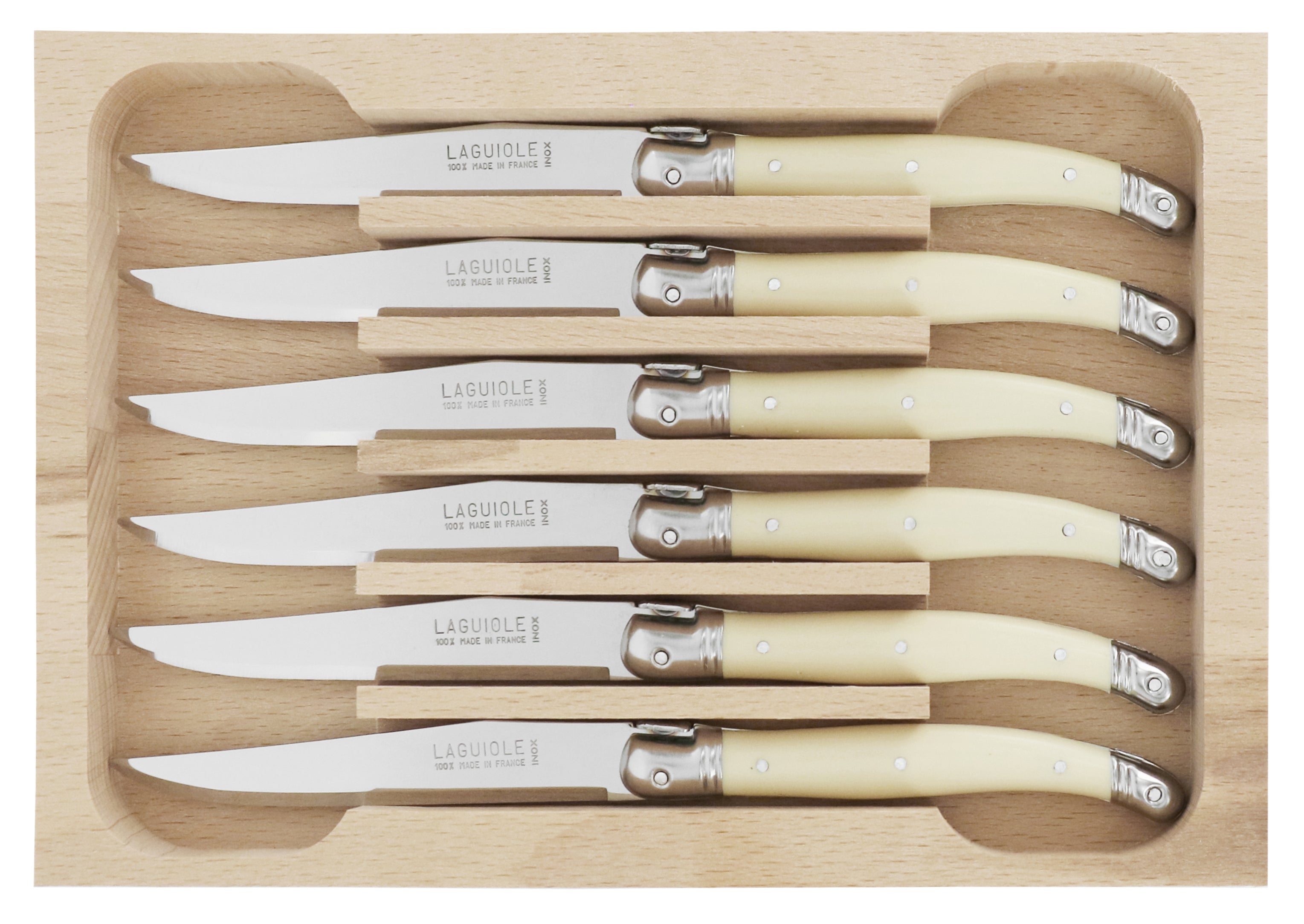 Andre Verdier Laguiole DEBUTANT OMNICOLOUR  Ivory Dessert Knife Set 6 Piece 23555