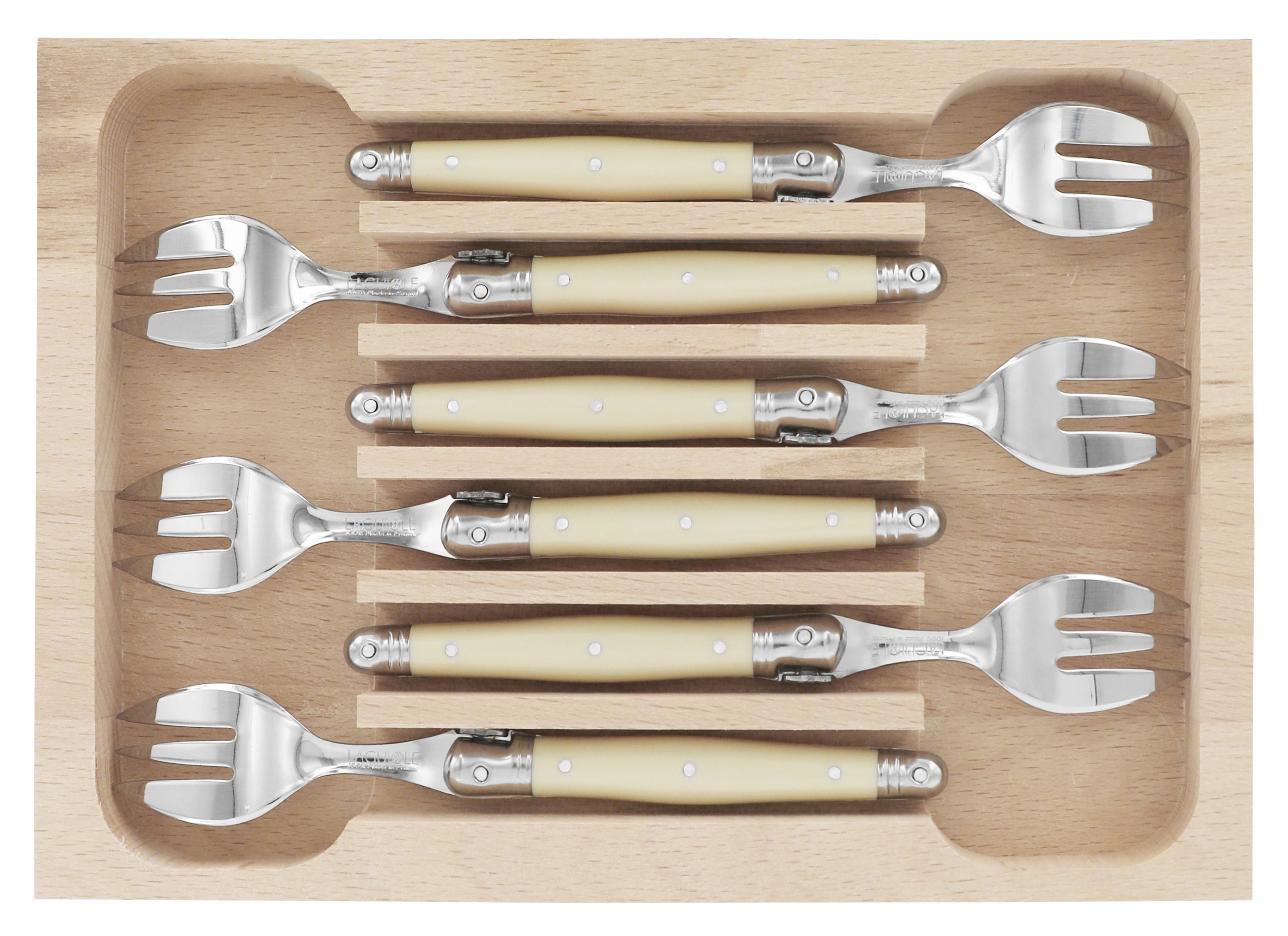 Andre Verdier Laguiole DEBUTANT OMNICOLOUR  Ivory Cake Fork 6 Piece Set 23556