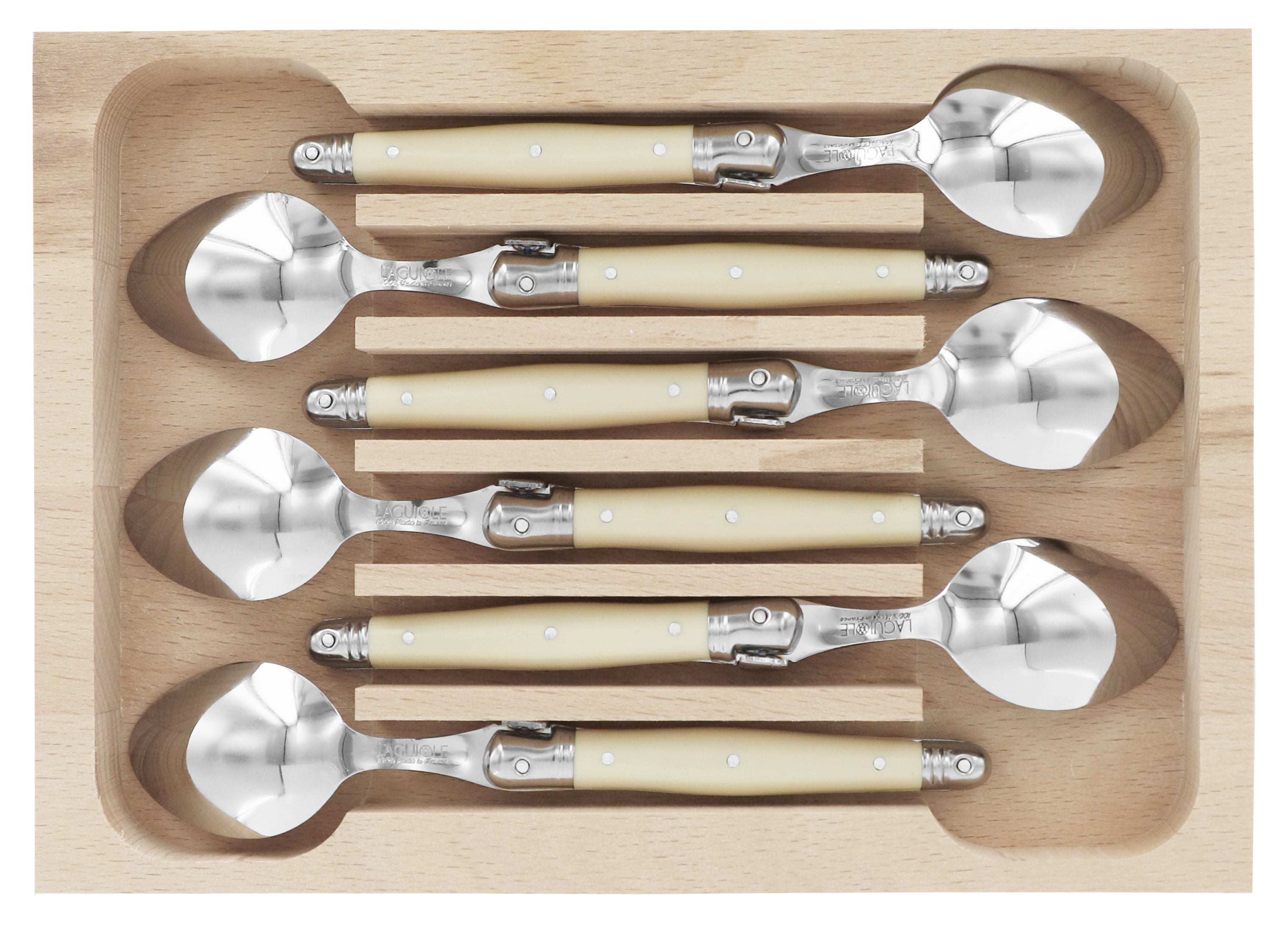 Andre Verdier Laguiole DEBUTANT OMNICOLOUR  Ivory Coffee Spoon Set 6 Piece Set 23557