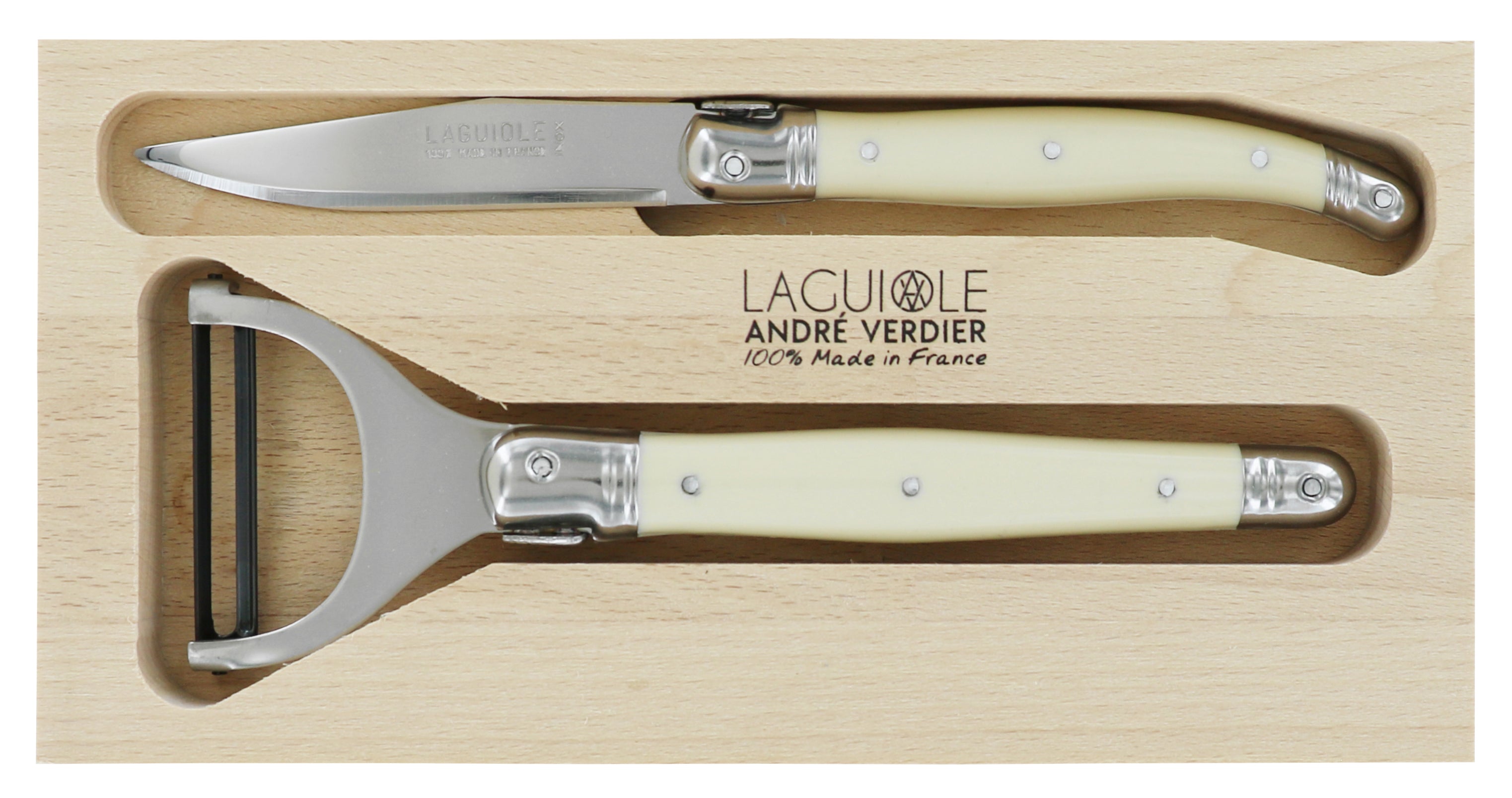 Andre Verdier  Laguiole DEBUTANT OMNICOLOUR  Ivory Preparation Set 2 Piece 23559