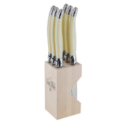 Andre Verdier Laguiole DEBUTANT OMNICOLOUR  Ivory Steak Knife Set 6 Piece in Block 23564 - Hospitality Connect