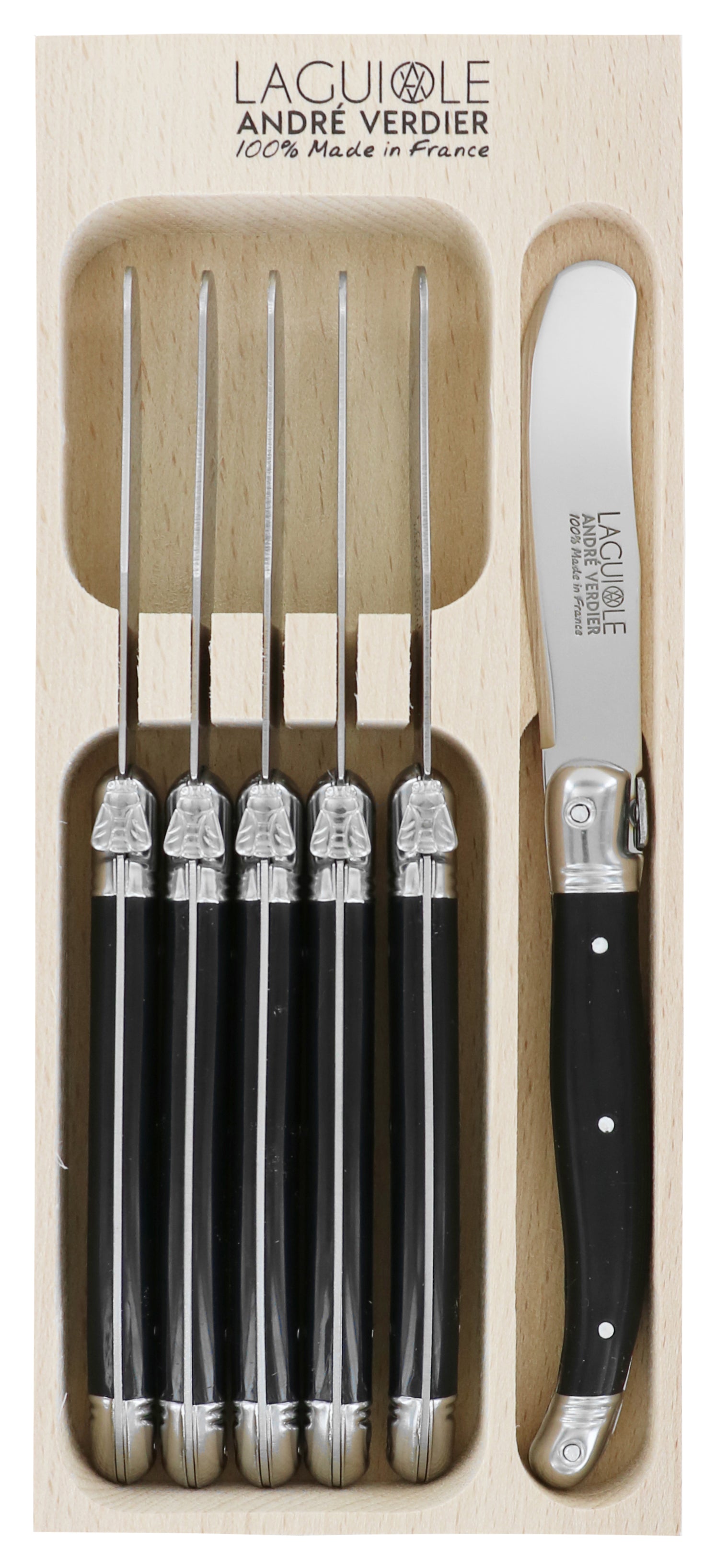 Andre Verdier Laguiole DEBUTANT OMNICOLOUR Black Butter Spreader Set 6 Piece 23572 - Hospitality Connect