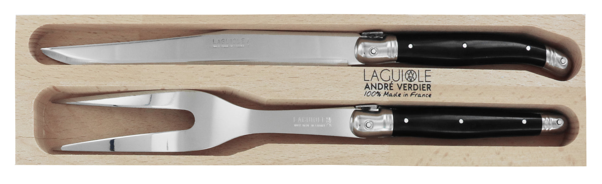 Andre Verdier Laguiole DEBUTANT OMNICOLOUR Black Carving Set 2 Piece 23576 - Hospitality Connect