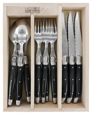 Andre Verdier Laguiole DEBUTANT OMNICOLOUR Black Cutlery Set 18 Piece in Tray 23582