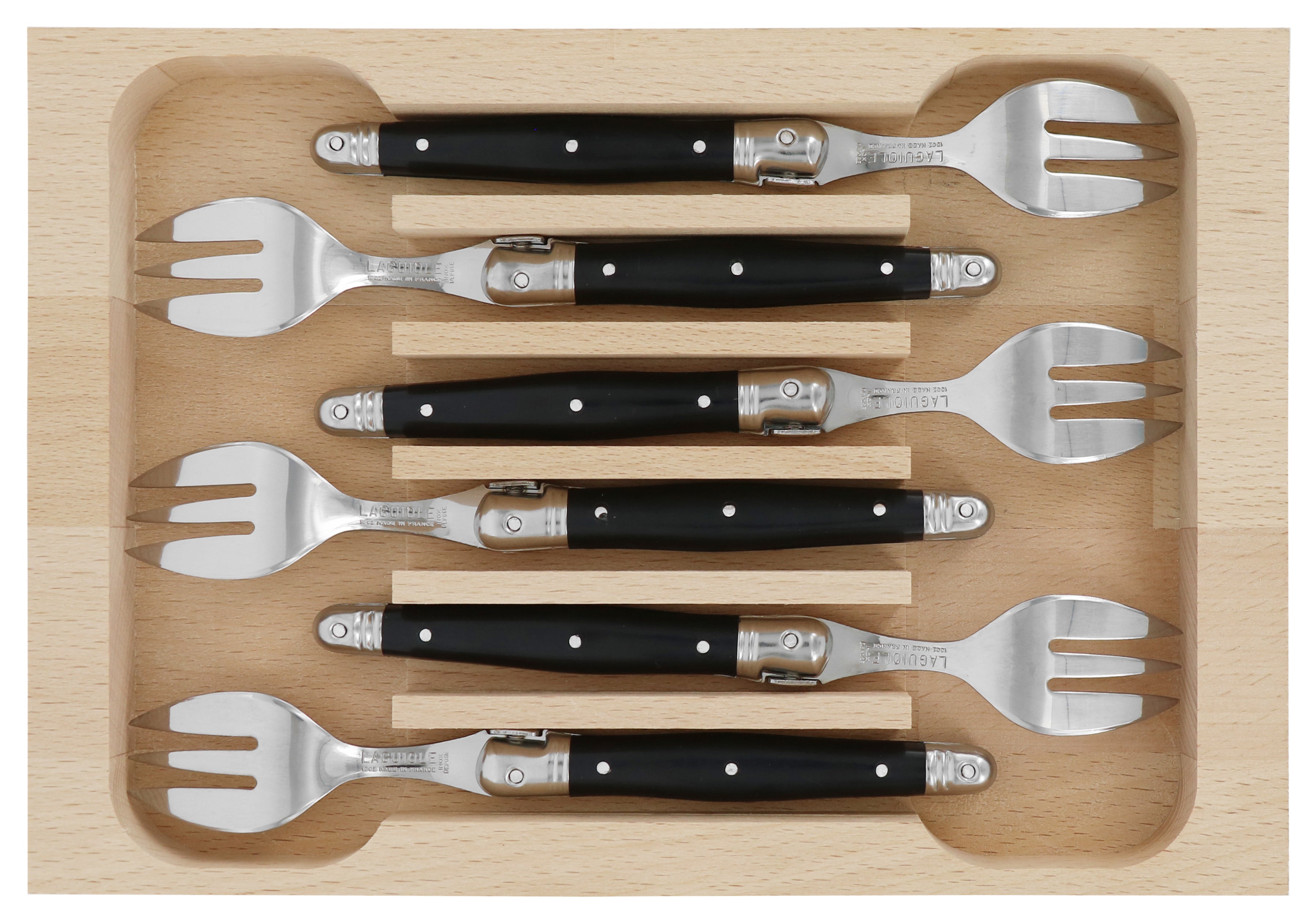 Andre Verdier Laguiole DEBUTANT OMNICOLOUR Black Cake Fork 6 Piece Set 23590
