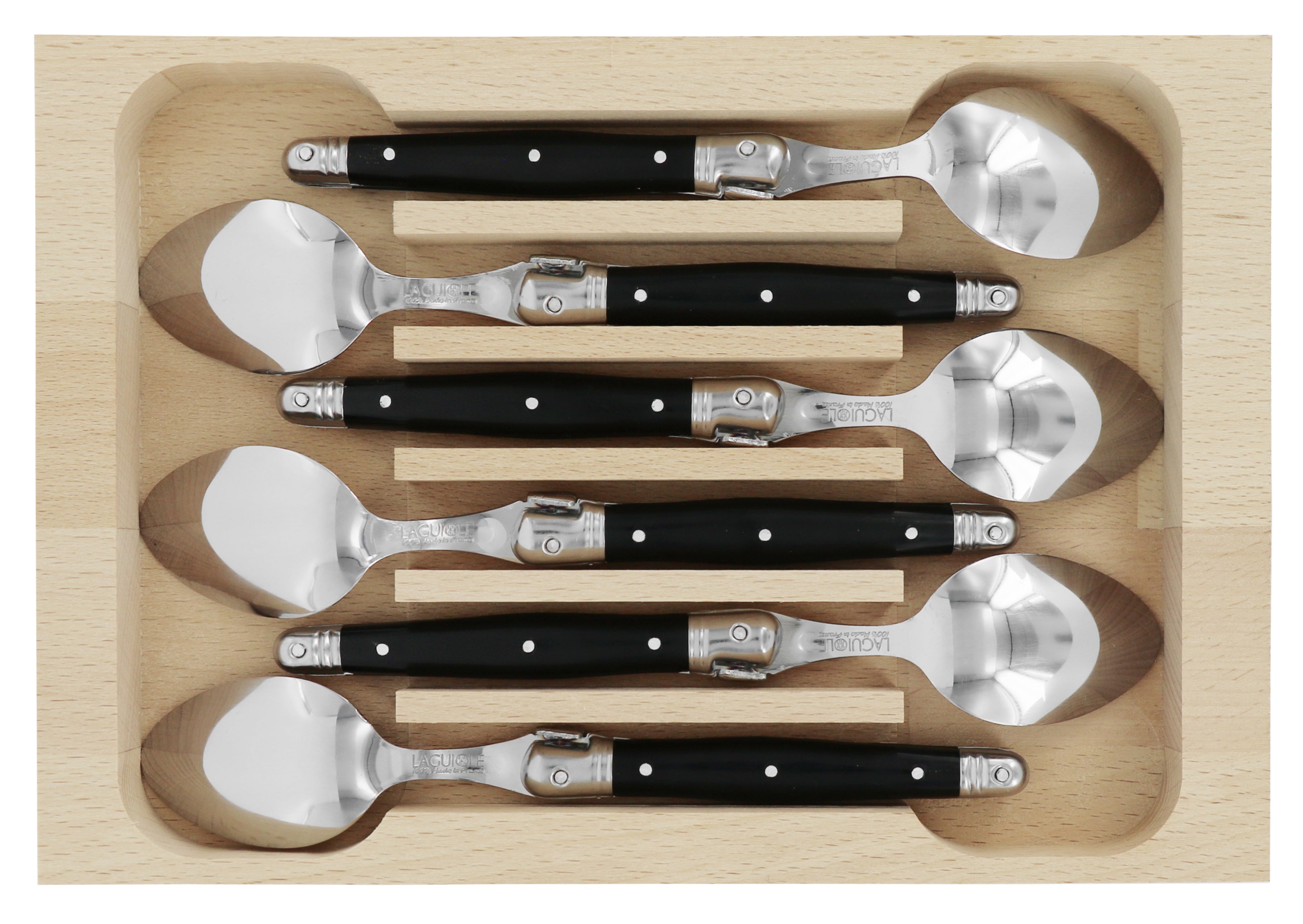 Andre Verdier Laguiole DEBUTANT OMNICOLOUR Black Coffee Spoon Set 6 Piece Set 23591